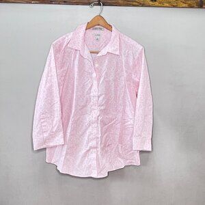 L. L. Bean Wrinkle Resist Pink Paisley Print‎ Button Up Shirt- Size L